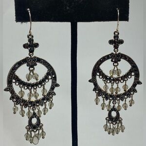 Monet Elegant Black and Silver Chandelier Earrings